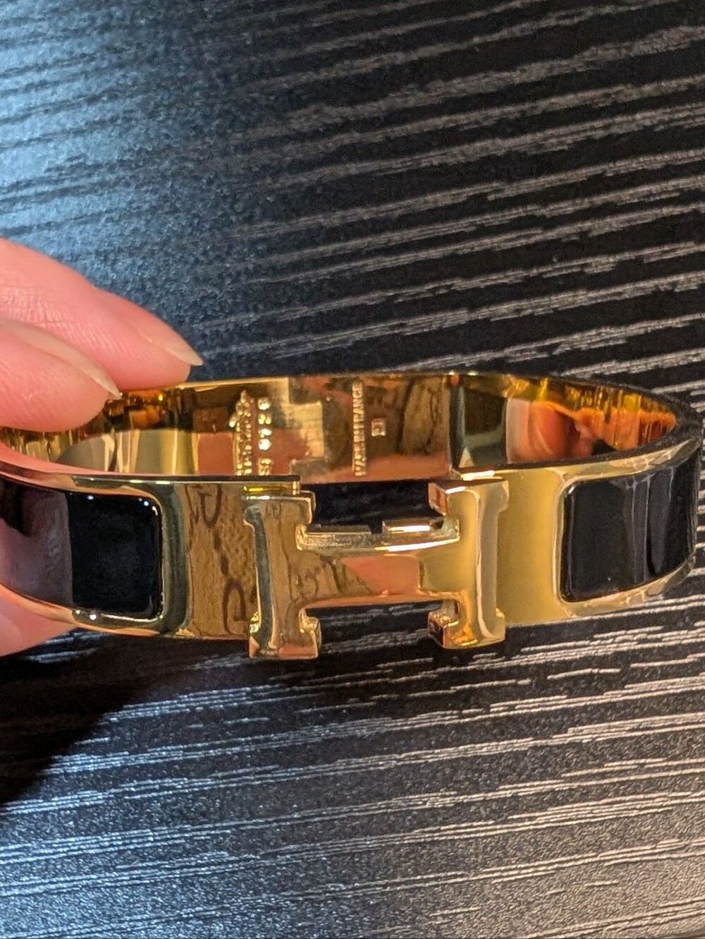 Gold and Black H Bracelet with Signature H Clasp